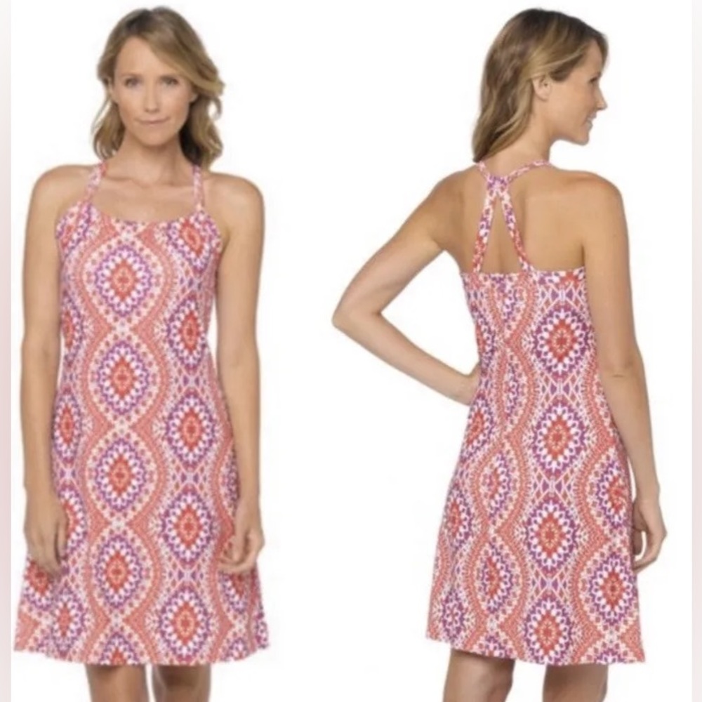 Prana Women's Pink/Orange/Brown Stretch Shelf Bra Sleeveless Active Dress Size M